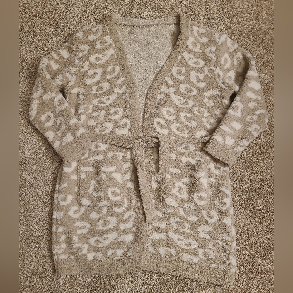 Comfy Luxe Belted Cardigan Robe Tan Leopard Print